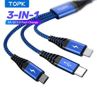 Topk Dây Cáp Sạc usb Loại c 3 Trong 1 Cho iphone 14 13 12 11 xr x xs max samsung s20 s9 s10 xiaomi oppo
