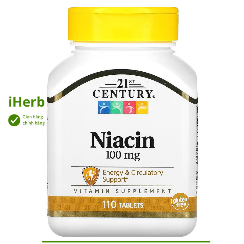 Viên uống hỗ trợ năng lượng tuần hoàn Niacin100 mg 110 viên của 21st Century - iHerb Việt Nam