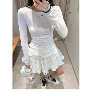 Mùa thu mẫu mới phong cách Hàn Quốc ngọt ngào cay ôm dáng đơn giản dễ phối thời trang Áo Thun Nữ Dài Tay