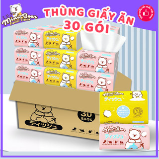 Khăn giấy MiniBear Nhật Bản thùng 30 gói, khô dai mềm mịn, đa năng tiện dụng