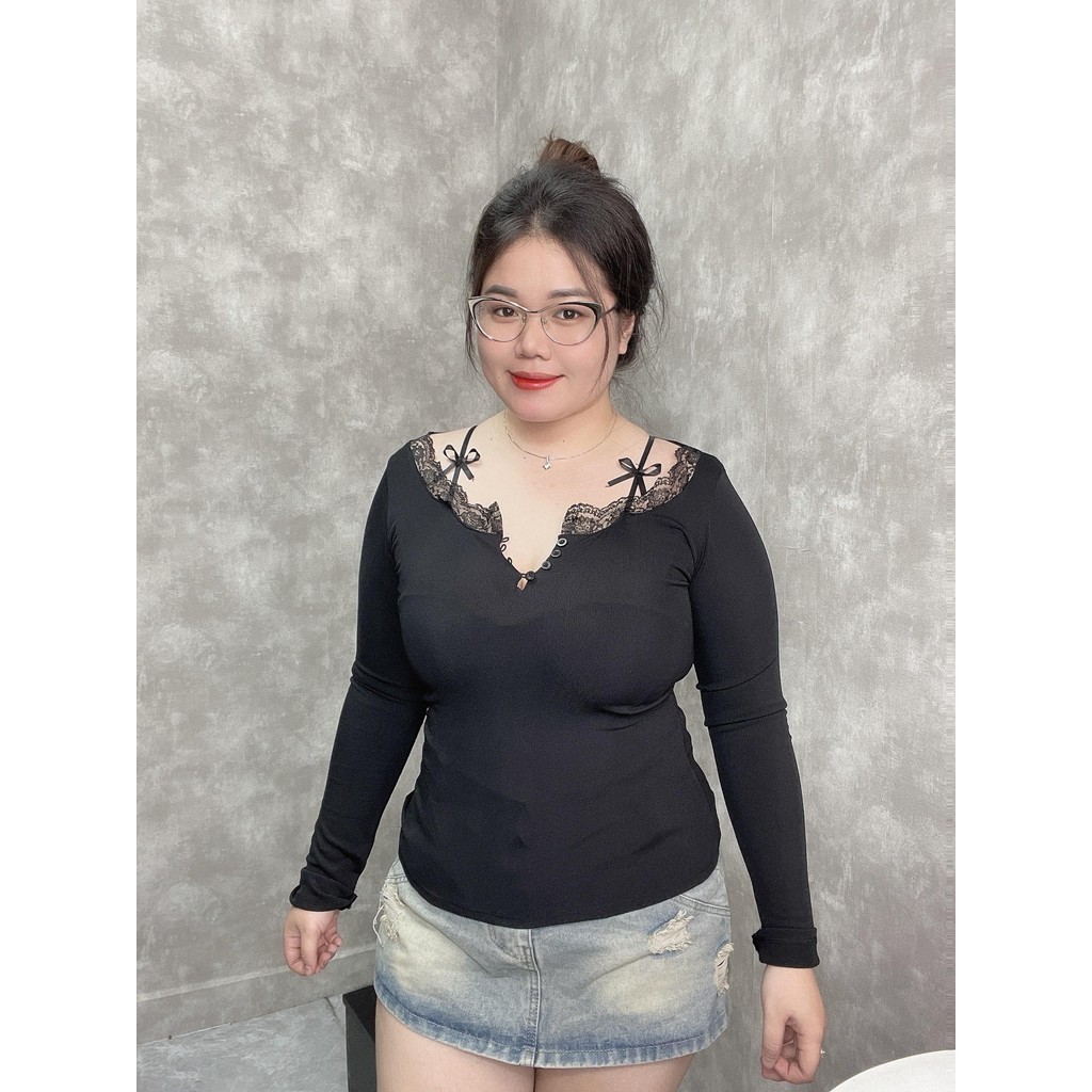 Áo thun ren nơ tay dài TN BIG SIZE A4001 (55-90kg) cho phụ nữ