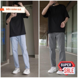 Quần jean nam nữ ống suông rộng màu đen wash xám xanh rách trơn bên pon.mens