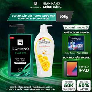 Combo Dầu gội Romano hương nước hoa Classic & Dầu gội nước hoa Enchanteur 650g/chai