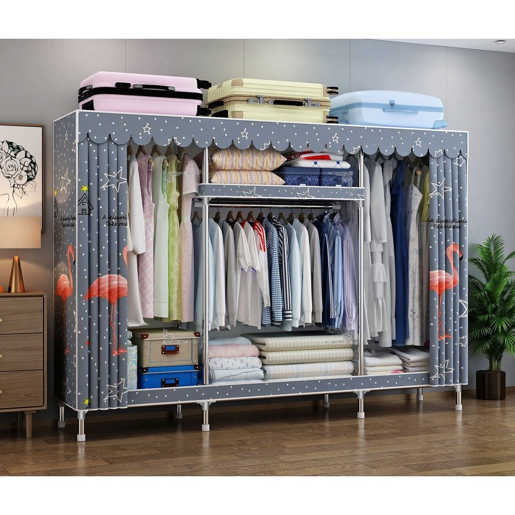 Tủ Đựng Quần Áo Tủ Vải Khung Thép Titan 2,3,4.5buồng Treo quần áo gấp gọn kích thước lớn 2m5 khung thép siêu to