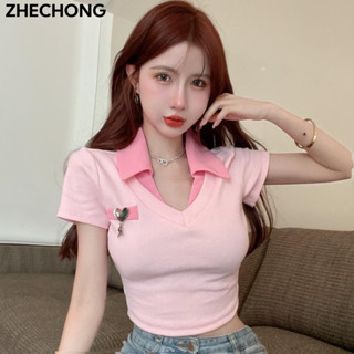 ZHECHONG áo polo nữ áo có cổ INS phổ biến Cute Đơn giản A29J1SZ 34Z240818