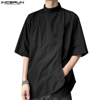 Incerun Nam Thời Trang Hàn Quốc Cổ Đứng Hình Chữ Thập Áo Sơ Mi Nửa Tay