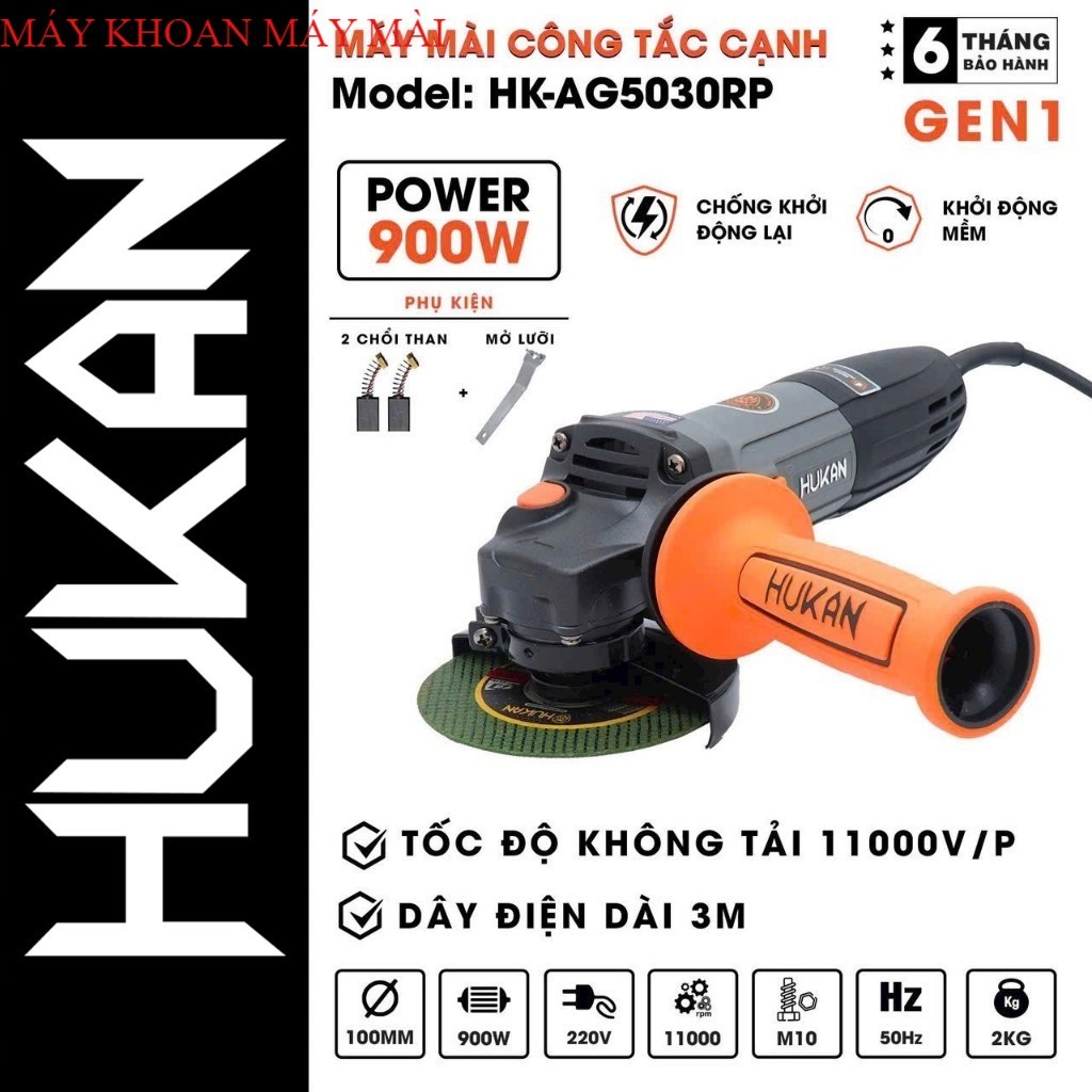 Máy Mài Cầm Tay HUKAN HK-AG5030RP/ Công tắc sườn/Công Suất 900w/Chống khởi động lại Máy khoan máy mà