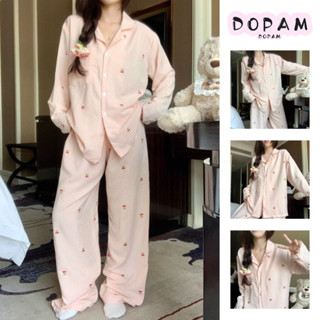 [DOPAM]Bộ Đồ Ngủ Nữ Phong Cách Xuân Thu Dài Tay Phù Hợp Với Cardigan Mây Cotton Gạc Quần Áo Gia Đình Kích Thước Lớn Dễ Thương Mặc Ngoài
