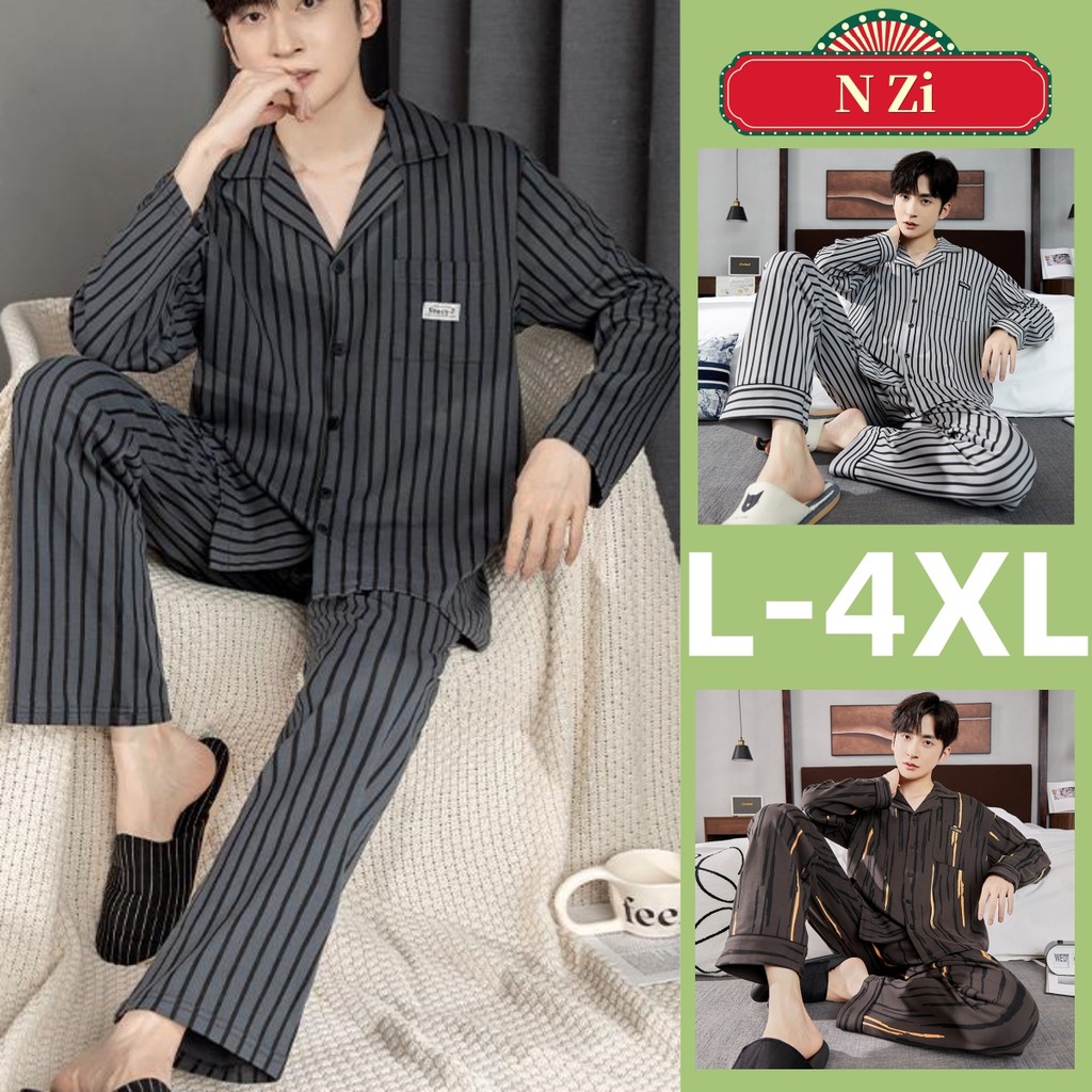 Đồ Ngủ Nam L-4XL Cotton Plus Kích Thước Bộ Đồ Ngủ Người Mùa Thu Đông Tay Dài Bộ Đồ Ngủ Rời Loungewear