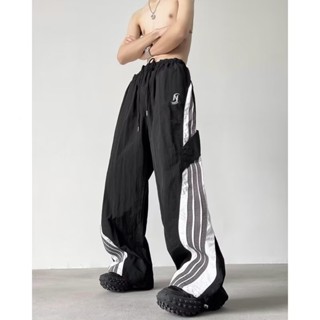 9Color Quần dài sọc Quần vải ống rộng Sọc unisex Quần Nam Nữ Ống Rộng Thẳng Hip Hop Thể Thao Rush Quần Xu Hướng