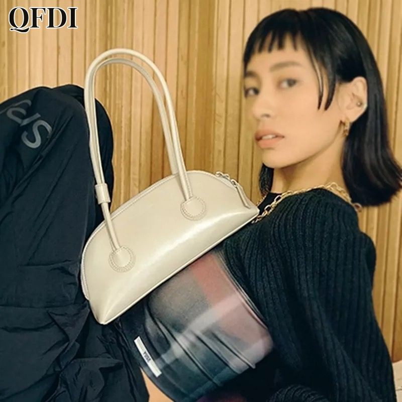 Qfdi Màu Kẹo Vintage Dầu Sáp Baguette Túi Tay Cầm Dài Túi Đeo Vai Nách