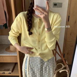 Phong Cách Mới Phong Cách Hàn Quốc Giảm Tuổi Sang Trọng Cổ Tròn Cardigan Áo Len Nữ Áo Khoác Xuân Thu Lớp Nhẹ Nhàng Phong Cách Ngắn Top