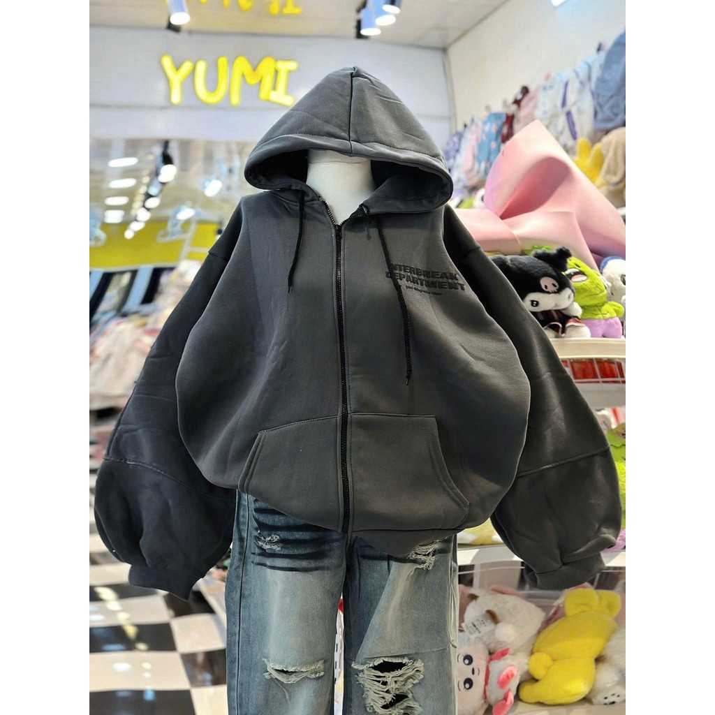 Áo khoác nỉ kéo dài có khoá kéo form rộng phong cách cho mùa thu đông- khoác INTERNET