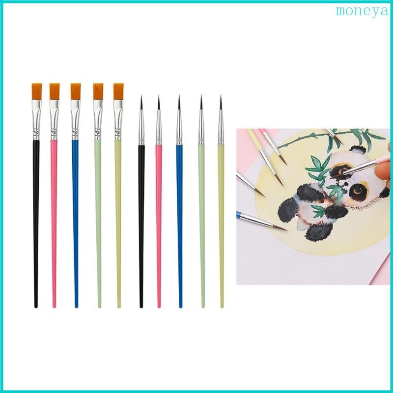 Paint Brush, 10Pcs Round/Flat Tip Paintbrushes Nylon Hair Artist Art Paint Brush