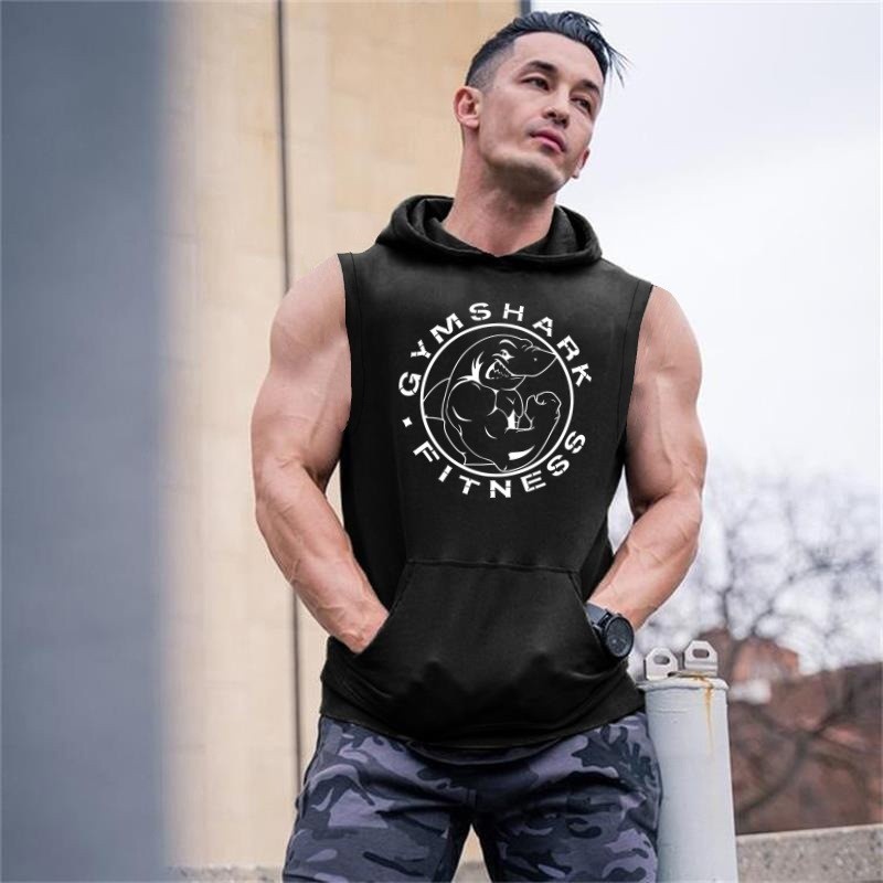 hoodie không tay Gymshark và vest cotton không tay cho nam, mát mẻ khi tập luyện
