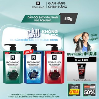 Dầu gội nam sạch gàu 5in1 Romano hương nước hoa Classic/ Force/ Attitude 610g / 650g - 3 mùi hương có sẵn