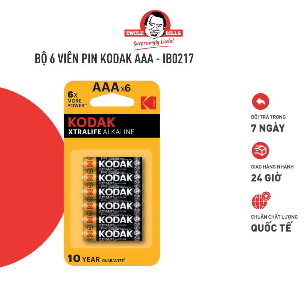 Bộ 6 Pin Tiểu Kodak Alkaline AAA UNCLE BILLS Sử Dụng Cho Nhiều Thiết Bị Điện Thế 1.5V - IB0217