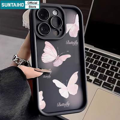 Ốp Điện Thoại Suntaiho Họa Tiết Bướm Màu Hồng Lãng Mạn Silicon Mềm Cao Cấp Chống Sốc Cho iPhone 11 12 13 14 15 16 Pro Max IP 7 8 Plus Iphon X XS XR Xs max