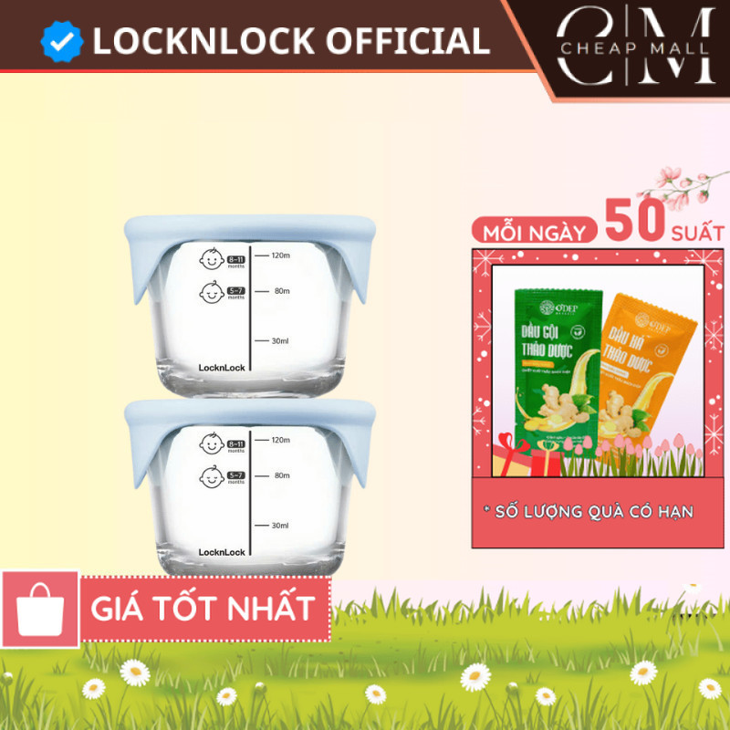 Hộp thủy tinh LocknLock có nắp đựng thức ăn dặm, cháo cho bé có chia vạch 120ml LLG058S2BLU 150ml - 