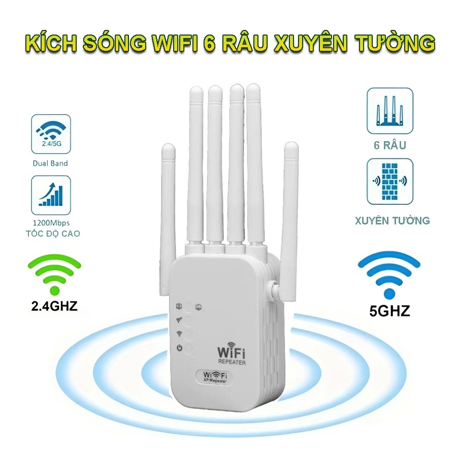 Kích Sóng WIFI 6 Râu Sóng Mạnh Tốc Độ, Hút WIFI Phát Xuyên Tường Kết Nối Cực Mạnh