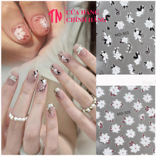  Sticker 5D hình dán móng hoạ tiết hoa trà trắng tinh khôi sắc nét cao cấp phụ kiện trang trí móng tay nghệ thuật nail 