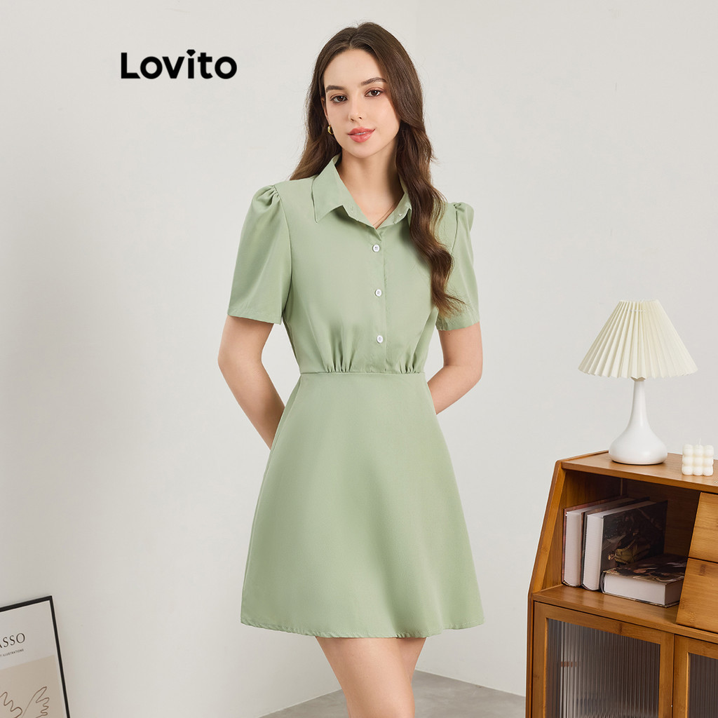 Lovito Đầm cài cúc đơn giản cho nữ L89ED219