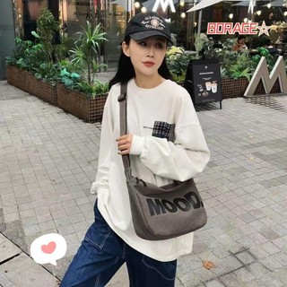 Túi đeo chéo in hình BORAG, Túi xách vải phong cách dây kéo dung tích lớn, MOOD Nhật Bản Túi đeo nách phong cách Harajuku Đảng