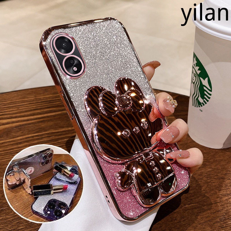 Ốp Điện Thoại OPPO A60 A38 A18 A58 A78 5G A98 5G A17 A17K A16K A16 A15S A15 Ốp lưng Giá Đỡ Gương Bột Lấp Lánh Thời Trang Mạ Điện Silicon Mềm Vỏ Điện Thoại Thỏ Dễ Thương Chống Rơi