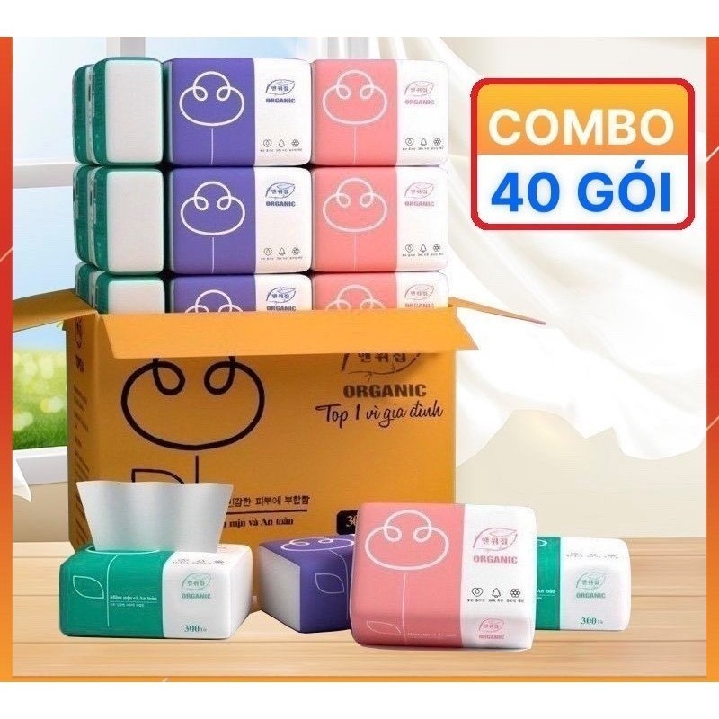 1 Thùng 40 gói giấy ăn rút organic hàng chuẩn cao cấp, giấy ăn gấu trúc dai mịn đẹp