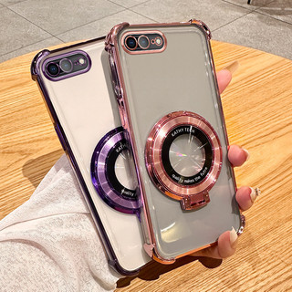 Crystal Clear Ring Case cho iPhone 7 8 Plus Ốp lưng có ống kính máy ảnh Bảo vệ phim Giá đỡ điện thoại Đế chống sốc TPU mềm Vỏ điện thoại di động trong suốt