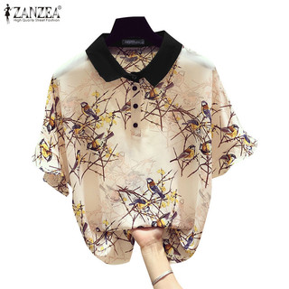 Zanzea nữ hàn quốc áo sơ mi cổ tay ngắn in hình áo sơ mi rời