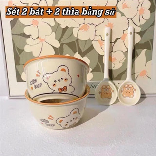 SET 2 chén sứ kèm 2 thìa gấu bear cute