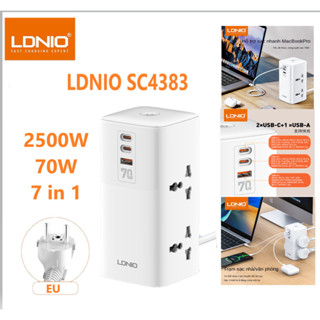 Ổ cắm điện đa năng LDNIO SC4383 ( 4 Chân cắm 3 chấu + 2 Cổng USB Sạc Nhanh 70W + 1 Cổng Type C 70W )