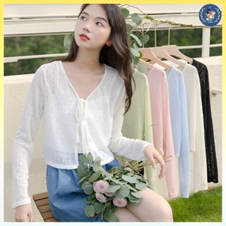 [A175] Áo KHOÁC len nữ dệt kim Cardigan CỘT 2 DÂY NƠ tay dài mỏng nhẹ Quảng Châu dịu dàng - L2M