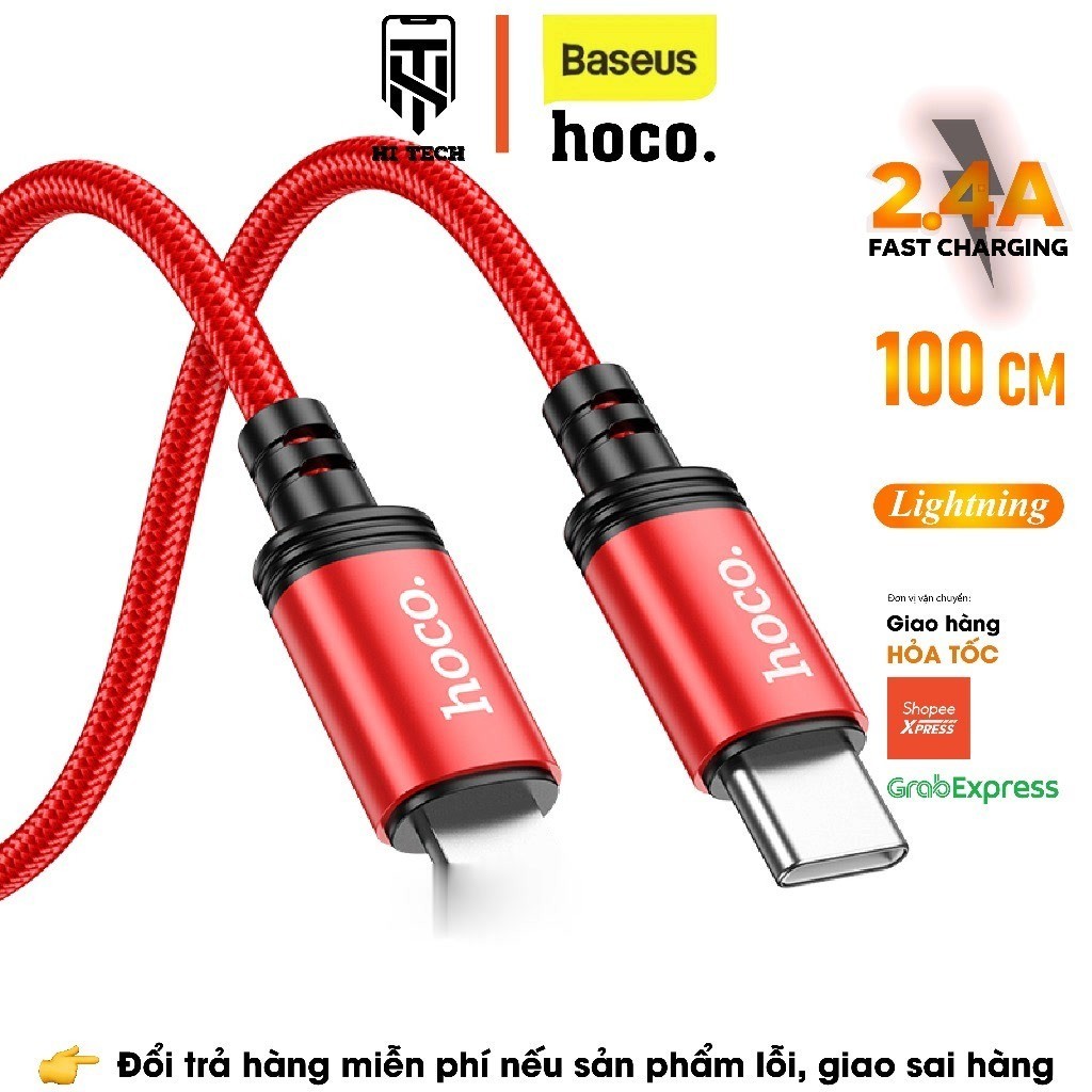 Dây sạc nhanh HOCO X89, sạc nhanh 2.4A cho điện thoại 10/11/12/13/14 Promax, chuyển đổi từ Type-c sang nightling.