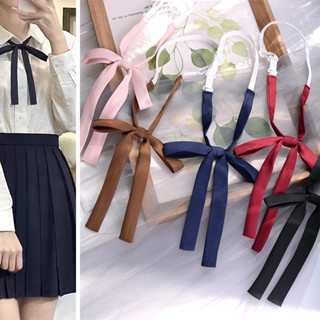 Cà vạt nơ JK tay cầm dài nhỏ màu trơn phong cách đại học nơ