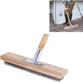 1 Cây chổi dây để loại bỏ rêu có tay cầm, chổi dây kim loại, cọ cào có thể tái sử dụng, chổi nhà để xe, bền cho vỉa hè, hiên nhà, làm sạch sàn nhà