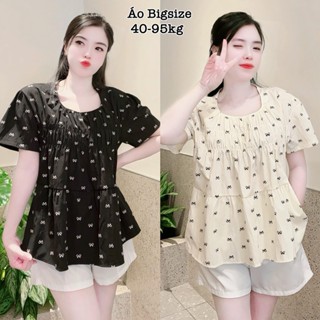 Thời Trang Bigsize - Áo Lẻ Baby Doll In Hình Nơ Xinh Hot Hit Nữ Cao Cấp Xinh Đẹp Sang Trọng Dễ Thương Giá Rẻ 40-95kg