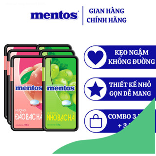 Combo 6 Kẹo ngậm không đường Mentos Hương Đào/Nho Bạc Hà (6 hộp nhựa)