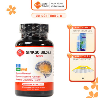Viên Uống Bổ Não Olympian Labs Ginkgo Biloba 120 mg Tăng Trí Nhớ Hiệu Quả 30 Viên