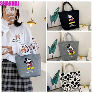  Túi tote Đeo Vai   Xách Tay Đơn Bằng Vải Bạt Có Khóa Kéo In Hình Chuột mickey Thời Trang Sức Chứa Lớn Cho Nữ 