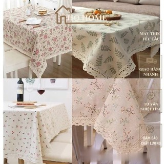  Khăn trải bàn vải canvas VIỀN REN họa tiết nhí phong cách Nhật Bản nhẹ nhàng vintage | HQ HOME 