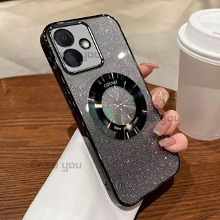 Dành Cho OPPO A3X A3 4G 5G Vỏ Mềm Vòng Tròn Từ Tính Mạ Điện Vỏ Điện Thoại Di Động Bao Gồm Tất Cả Cạnh Chống Rơi Vỏ Mềm