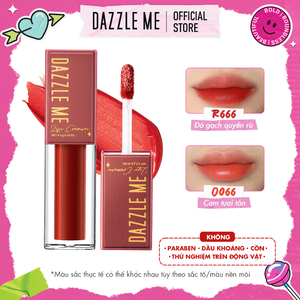 Son Kem Lì Siêu Mịn Kháng Nước Lâu Trôi Và Không Làm Khô Môi DAZZLE ME Mousse Lip Cream 4.5g