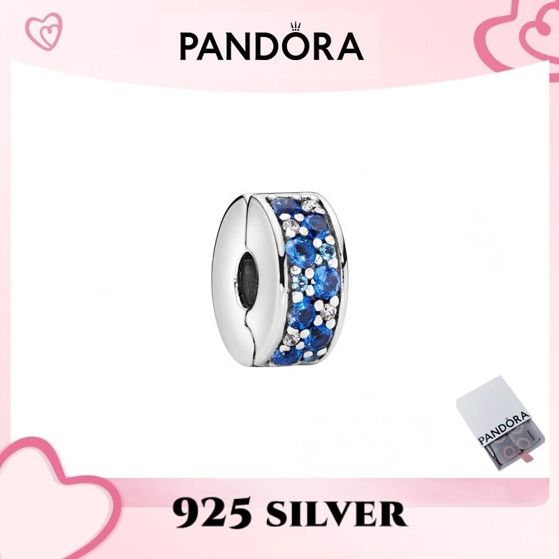 100% PANDORA S925 Bạc Trang Sức Vòng Tay Mặt Dây Chuyền Xanh Pavé Kẹp Charm