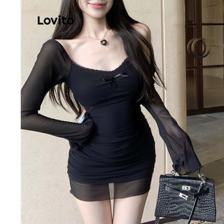 Đầm Lovito xuyên thấu màu trơn phong cách thường ngày cho nữ LNA71108