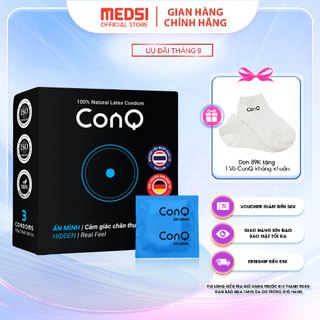 Bao cao su siêu mỏng CONQ Ẩn mình đem lại cảm giác chân thực, co giãn linh hoạt size 52mm hộp 3 bao