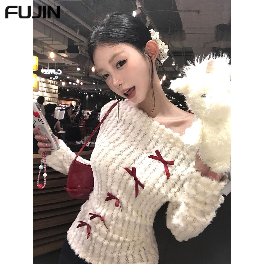 FUJIN áo len cardigan áo khoác cardigan Phong cách phổ biến Casual INS WMJ2491EMY 39Z240922