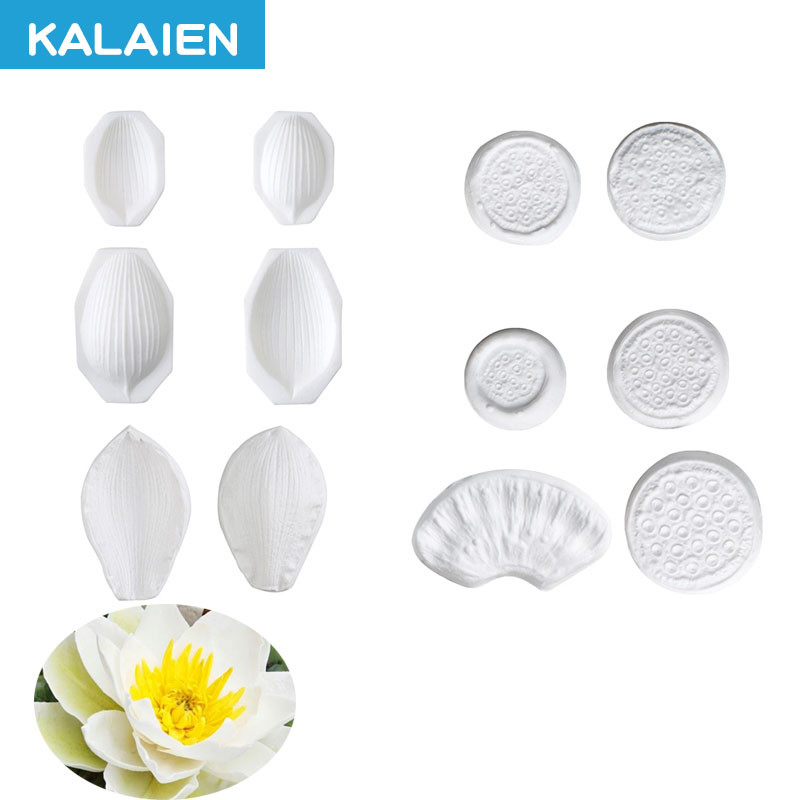 Kalaien 9 cái Khuôn silicon fondant hoa sen khuôn silicon hình cánh hoa, khuôn silicon Hạt giống hoa