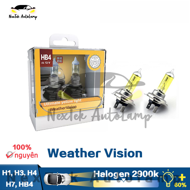 Philips Weather Vision H1 H3 H4 H7 HB4 2900K Tăng độ sáng +60% đèn vàng Đèn pha halogen ô tô